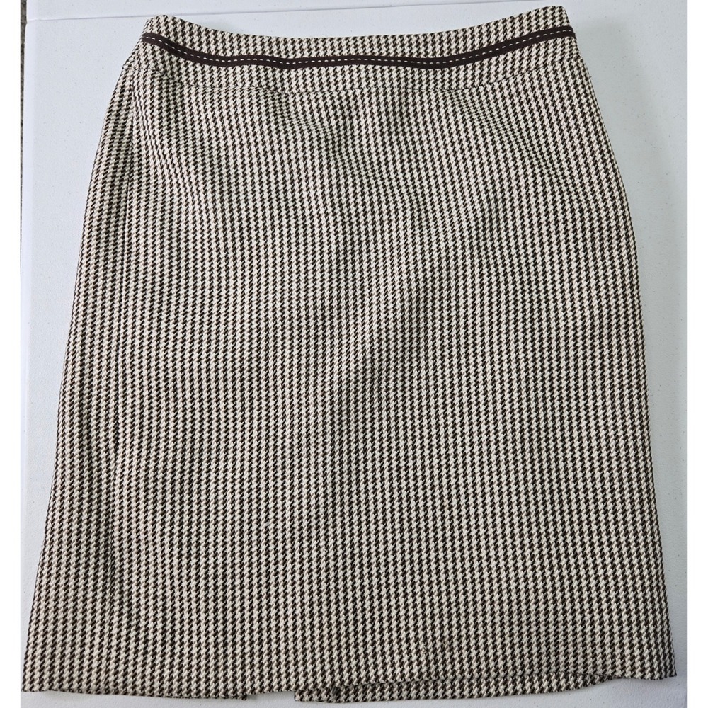 Tahari Arthur S Levine Houndstooth Pencil Skirt Womens Size 8 Brown Classic Work